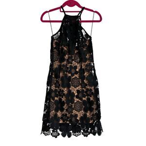 Rumer Mini Dress‎ Women's Small Black Guipure Floral Lace Remi Lined Halter NWT